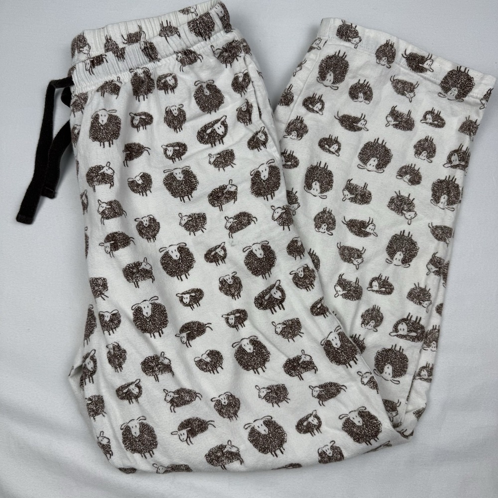 Sleep Sense Portuguese Flannel White Sheep‎ Printed Pajama Bottoms Women's XS